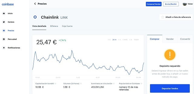 comprar chainlink en coinbase españa con transferencia en euros