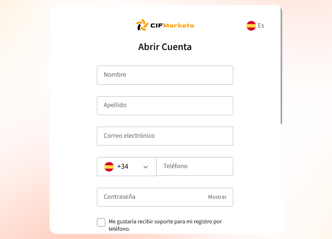 como abrir una cuenta en cif markets